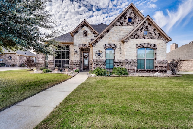 view of front of home with a front lawn