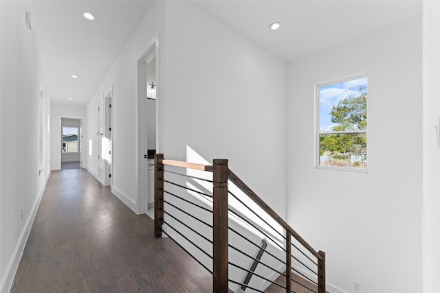 hallway with dark hardwood / wood-style floors