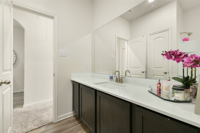 bathroom featuring vanity and wood-type flooring