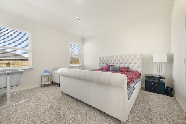 carpeted bedroom with multiple windows