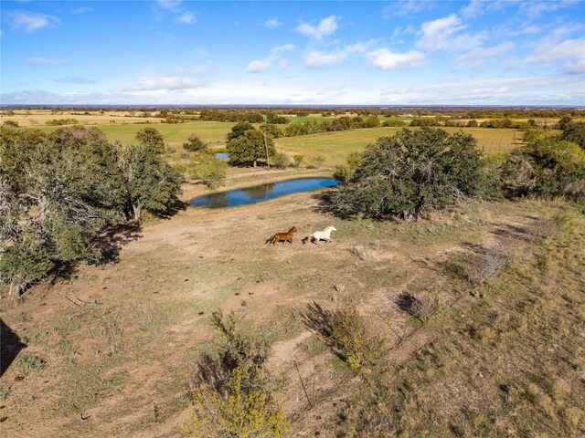 aerial view featuring a rural view and a water view