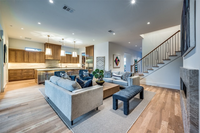 living room featuring light hardwood / wood-style flooring