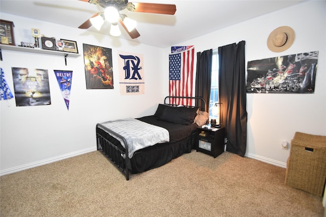 bedroom with carpet floors and ceiling fan