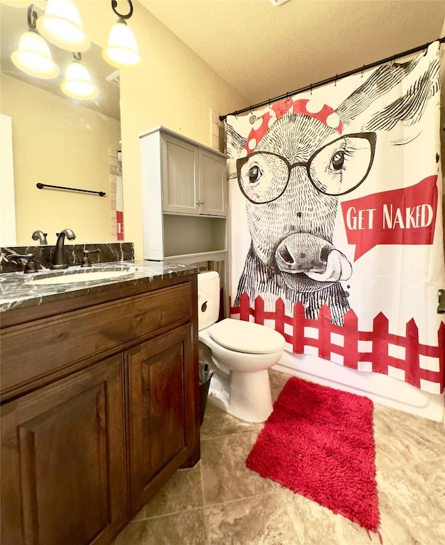 3390 Zion Hill Rd, Weatherford, TX 76088 - bathroom featuring vanity, toilet, and a shower with curtain