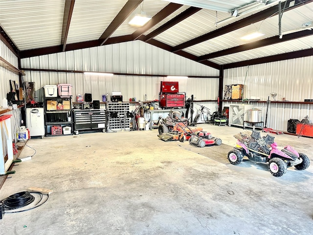 garage with a workshop area