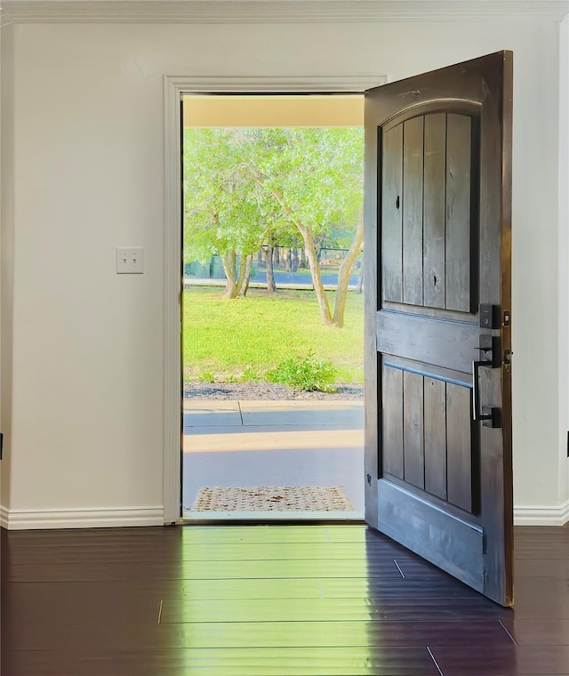 doorway featuring dark hardwood / wood-style floors