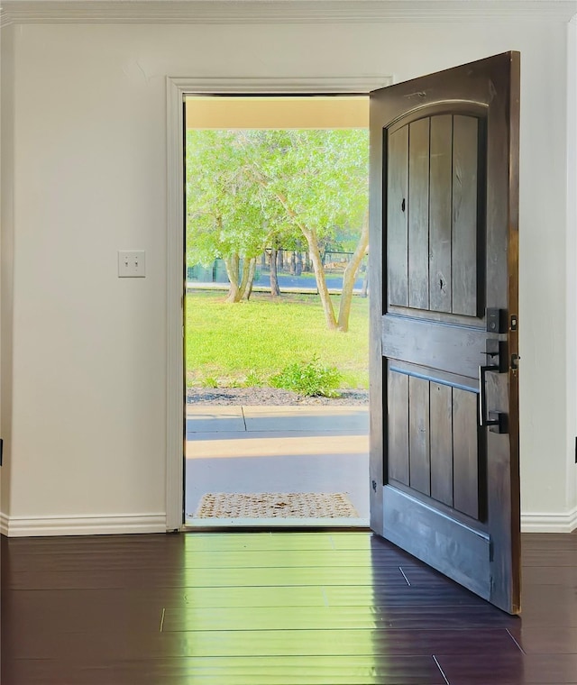3390 Zion Hill Rd, Weatherford, TX 76088 - doorway to outside with dark wood finished floors and baseboards