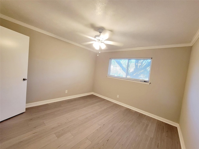 unfurnished bedroom with a closet, light hardwood / wood-style floors, ceiling fan, and ornamental molding