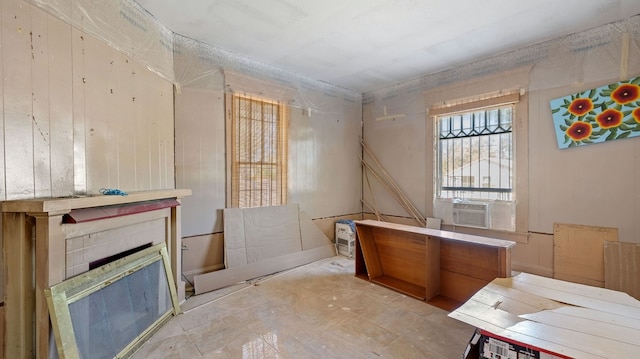 miscellaneous room featuring a fireplace and cooling unit