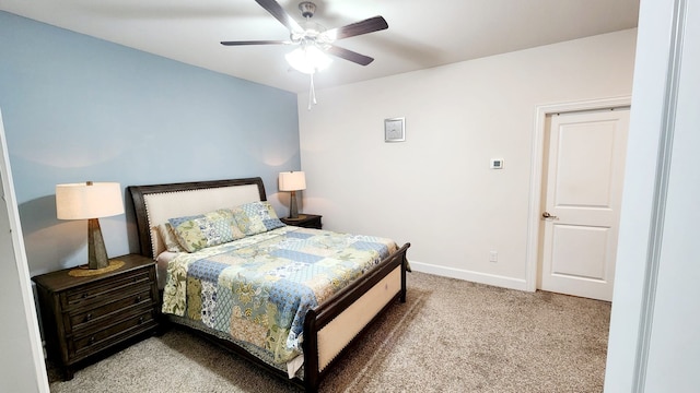 bedroom featuring carpet flooring and ceiling fan