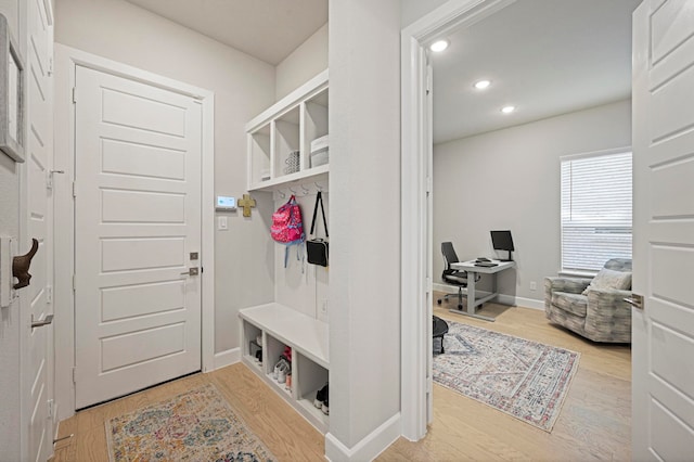 mudroom with light wood-type flooring