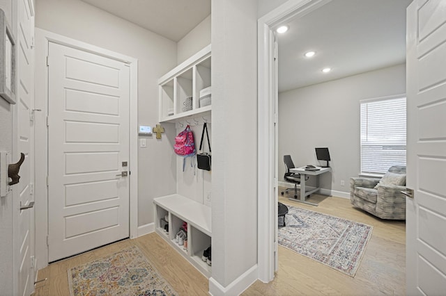 mudroom featuring light wood-type flooring