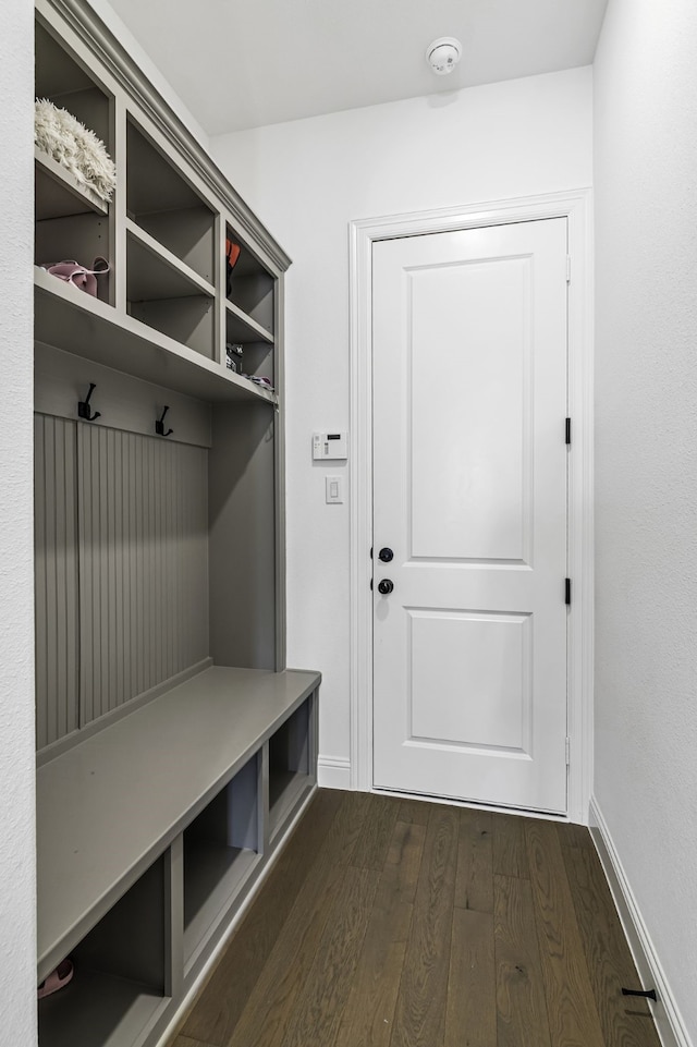 mudroom with dark hardwood / wood-style flooring