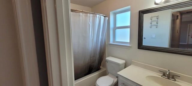 full bathroom with vanity, toilet, and shower / bath combo