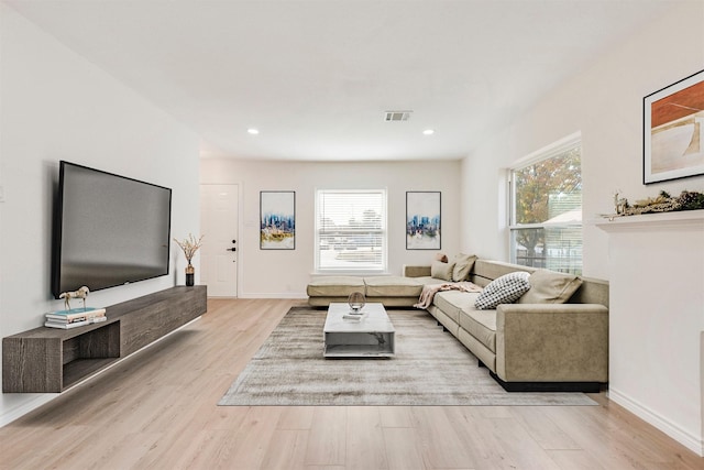 living room featuring light wood-type flooring