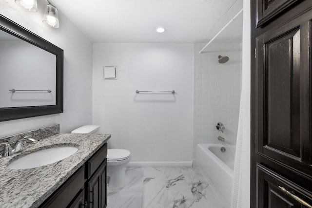 full bathroom with vanity, toilet, and tiled shower / bath