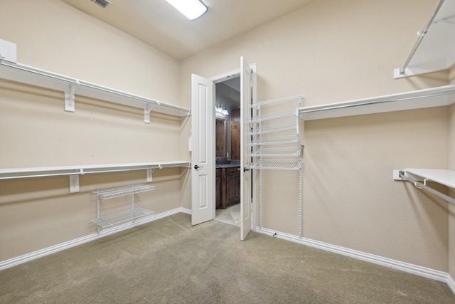 spacious closet with light carpet