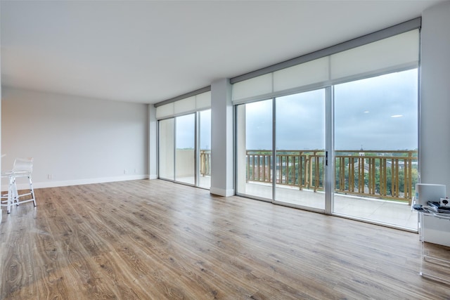 unfurnished room with wood-type flooring and floor to ceiling windows