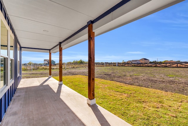 view of patio / terrace featuring a rural view