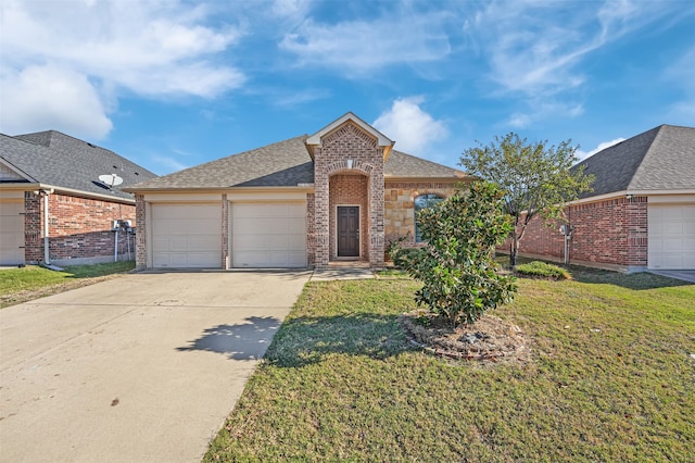 view of front of property featuring a garage and a front lawn