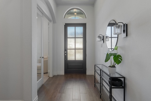 doorway with dark hardwood / wood-style floors