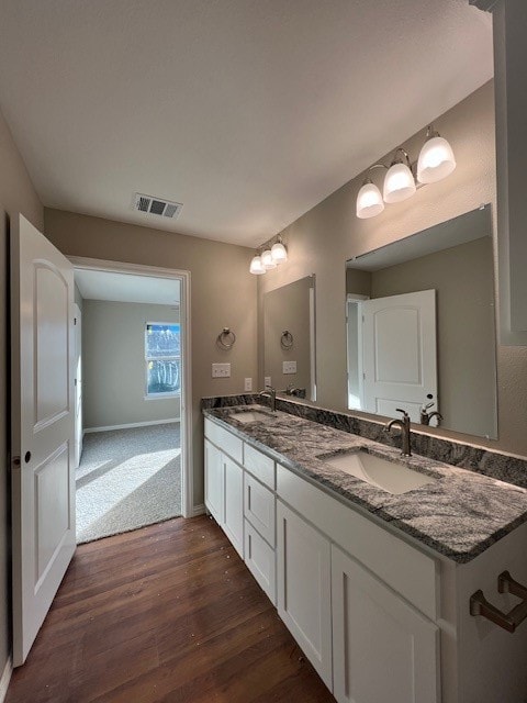 bathroom featuring vanity and wood-type flooring