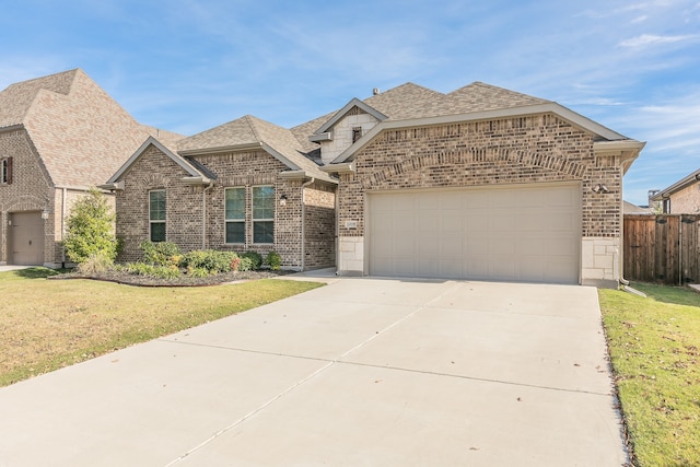 view of front facade with a garage and a front yard