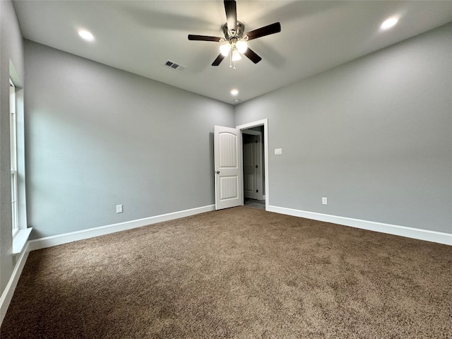 unfurnished bedroom with carpet and ceiling fan