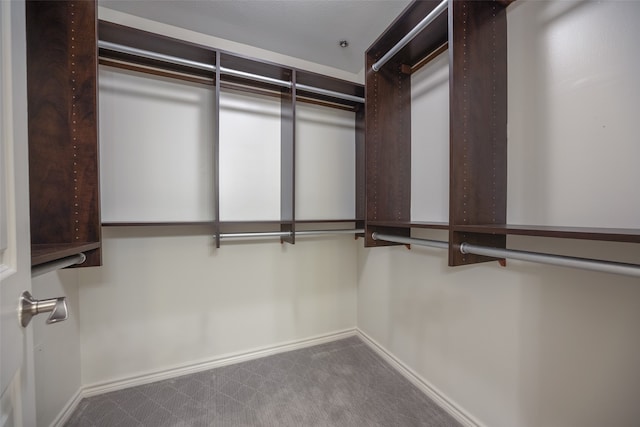 spacious closet featuring dark colored carpet