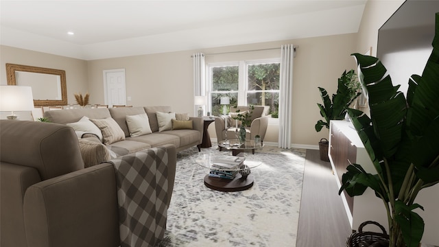 living room with hardwood / wood-style flooring