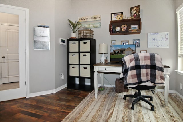 office area featuring dark wood-type flooring