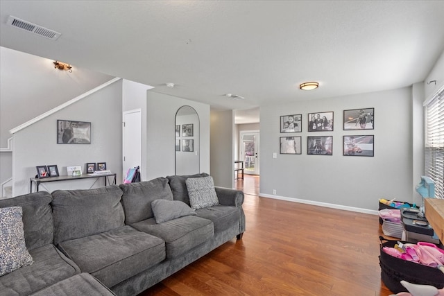 living room with hardwood / wood-style flooring