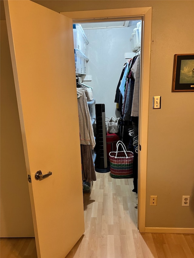 spacious closet with light hardwood / wood-style flooring