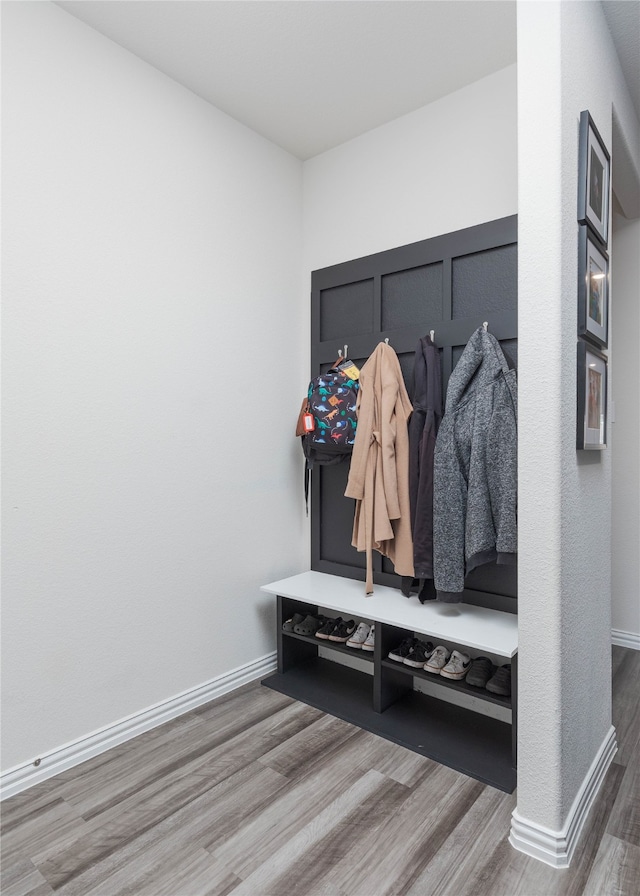 mudroom with wood-type flooring