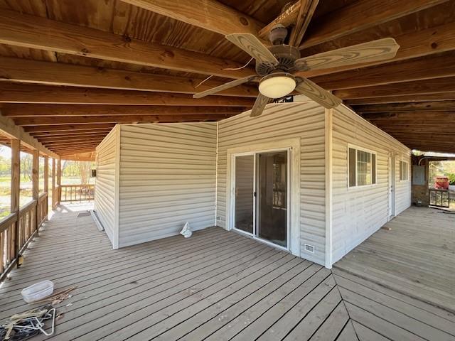 wooden terrace with ceiling fan