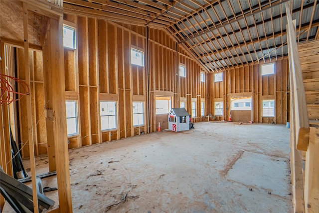 miscellaneous room featuring high vaulted ceiling