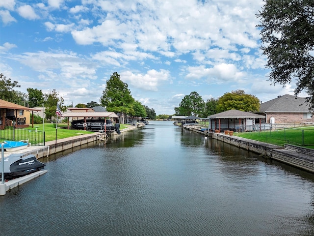 water view with a boat dock