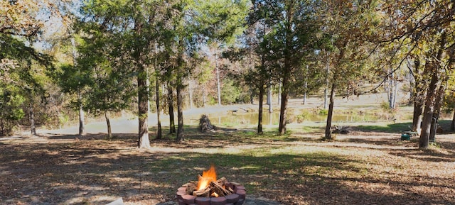 view of yard with an outdoor fire pit