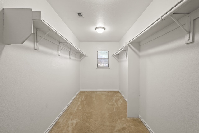 spacious closet featuring light carpet