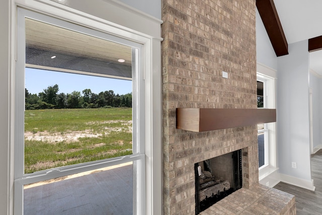 details with a fireplace and hardwood / wood-style flooring