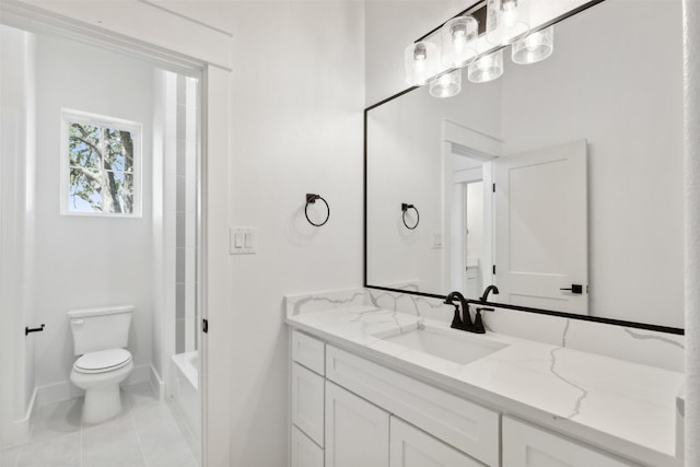 full bathroom with tile patterned flooring, vanity, toilet, and shower / tub combination