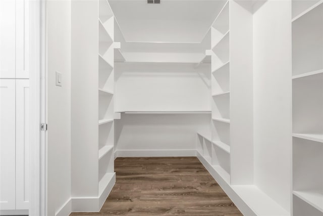 walk in closet featuring dark wood-type flooring