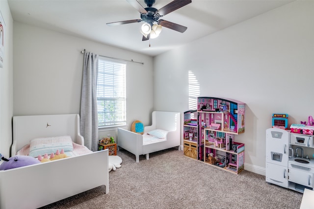 bedroom featuring carpet and ceiling fan