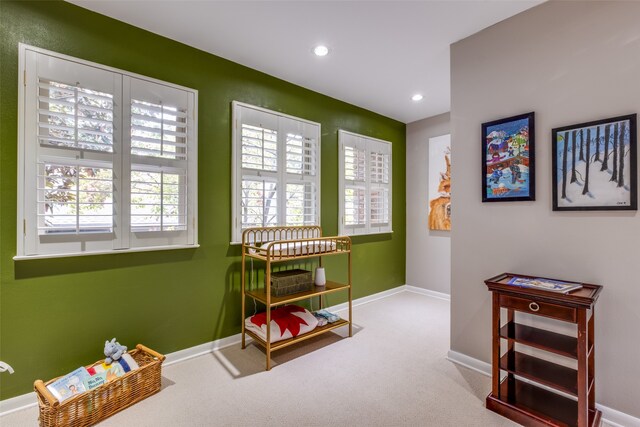 sitting room with carpet flooring