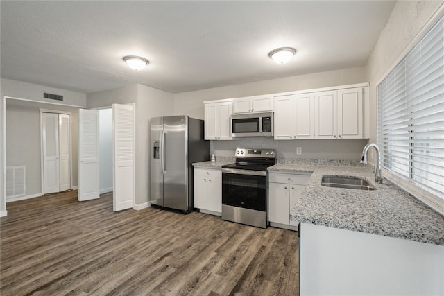 kitchen featuring sink, white cabinets, stainless steel appliances, and dark hardwood / wood-style floors