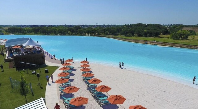 view of water feature with a view of the beach