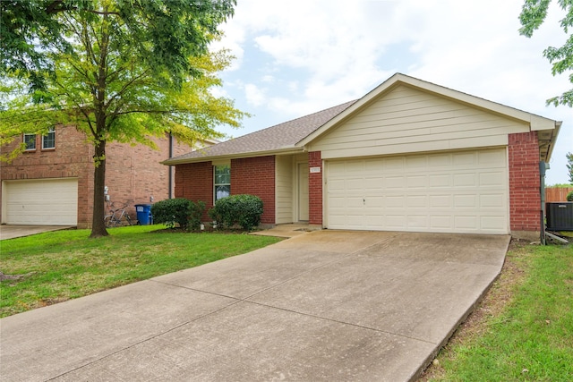 1303 Caroline Dr, Princeton, TX 75407 - ranch-style home featuring brick siding, a front yard, concrete driveway, and a garage