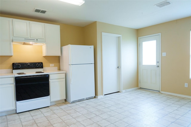 1303 Caroline Dr, Princeton, TX 75407 - kitchen with white appliances, under cabinet range hood, light countertops, white cabinetry, and light flooring