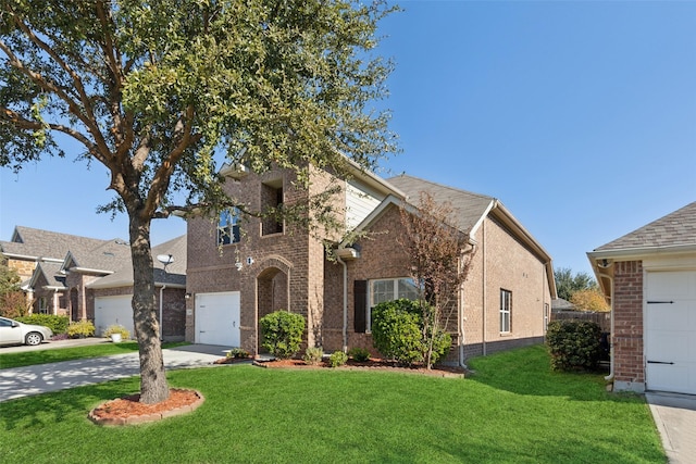 front facade with a garage and a front yard