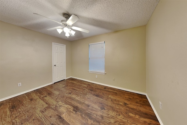 unfurnished room with ceiling fan, a textured ceiling, and hardwood / wood-style flooring